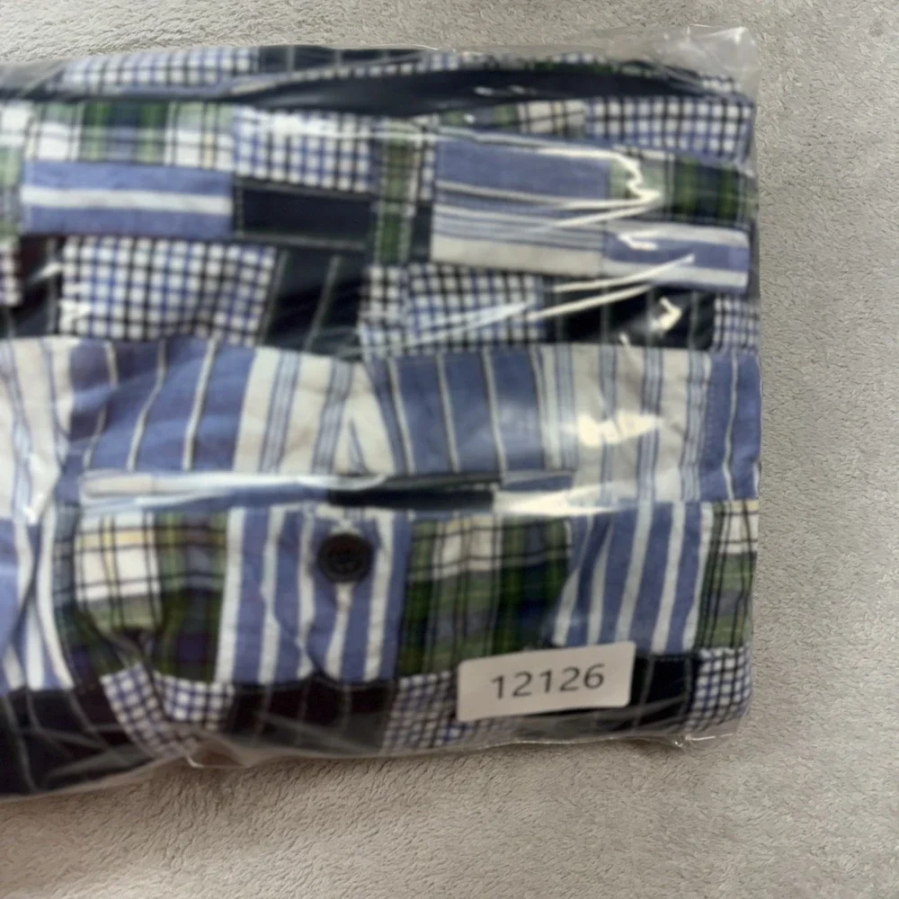 Tommy Hilfiger Shorts Mens 42 Blue Green Patchwork Madras Plaid Preppy Summer - Picture 11 of 11
